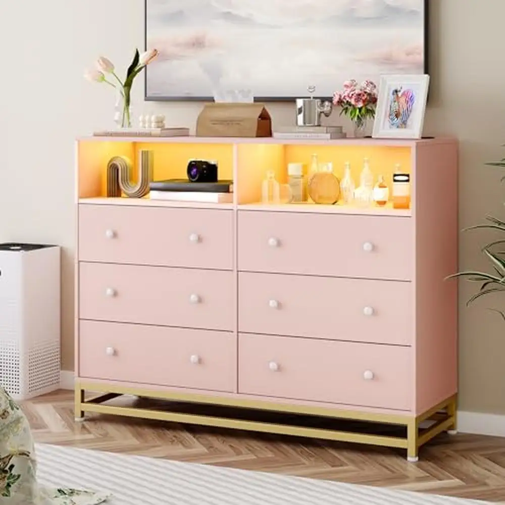 Modern LED Lighted 6-Drawer Dresser with Power Outlet and USB Ports 47.2''W×15.8''D×36.2''H
Modern LED Lighted 6-Drawer Dresser with Power Outlet and USB Ports 47.2''W×15.8''D×36.2''H