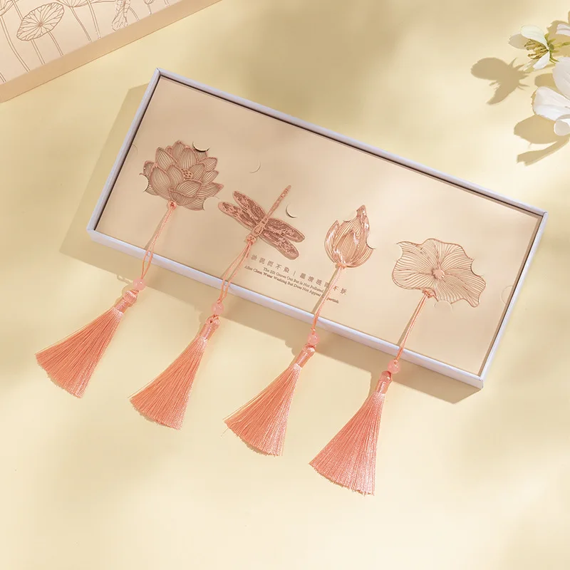 

Metal Bookmark Chinese Style Vintage Creative Leaf Vein Hollow Lotus Dragonfly Maple Leaf Fringed Apricot Leaf Bookmark Gifts