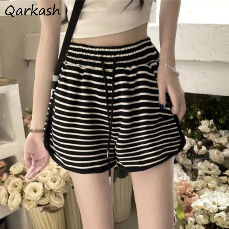 

Sporty Shorts Women Striped Casual Baggy Ulzzang Summer Drawstring Chic Fashion Panelled High Waist Streetwear Teens Jogger Soft