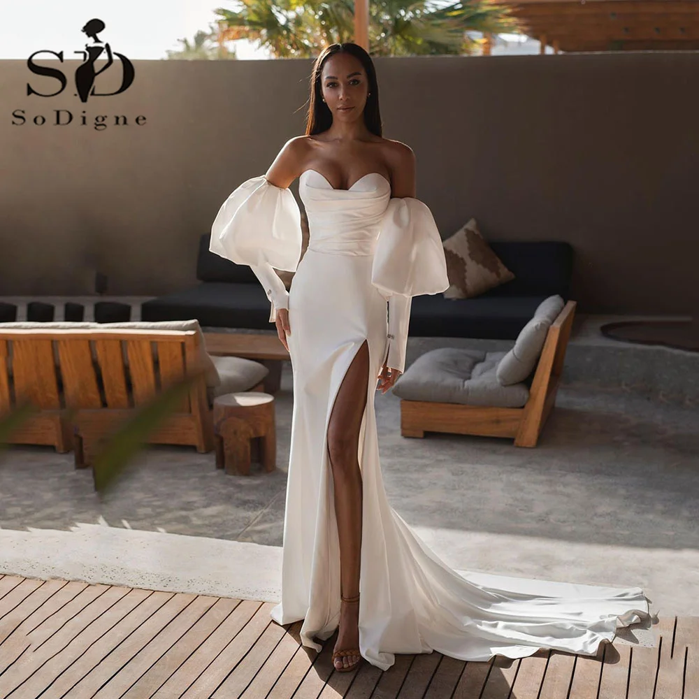 

SoDigne Elegant Dubai Sweethearts Wedding Dresses 2023 Detachable Puff Sleeves vestido de noiva Bride Dress Split Bridal Gowns