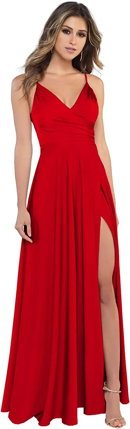 Women's V-Neck Satin Bridesmaid Dresses Long with Slit Spaghetti Strap Pleated Prom Party Gowns
Women's V-Neck Satin Bridesmaid Dresses Long with Slit Spaghetti Strap Pleated Prom Party Gowns
