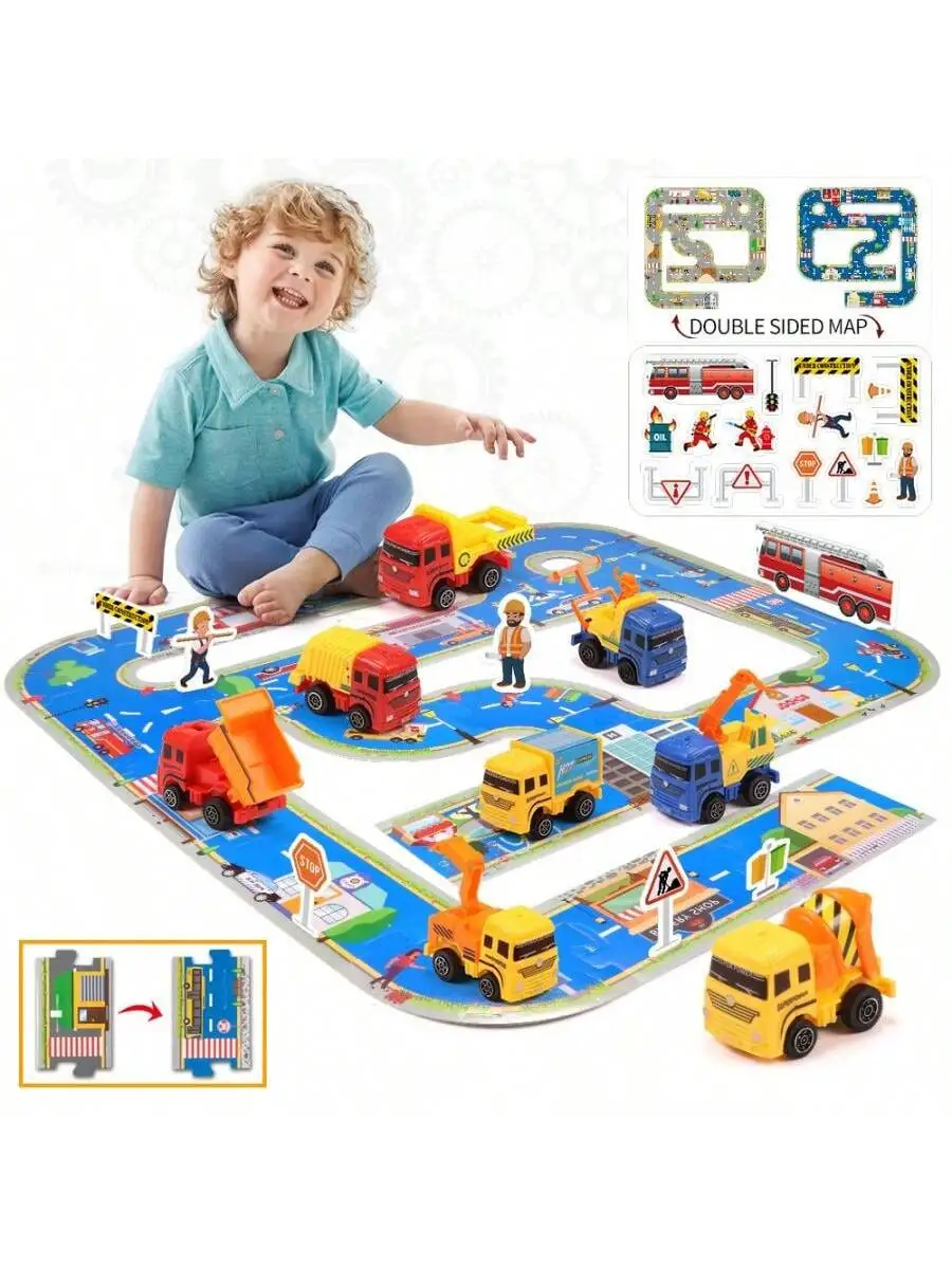 

Children's educational assembled track play house battery-free engineering vehicle traffic scene toy scene model car color box b