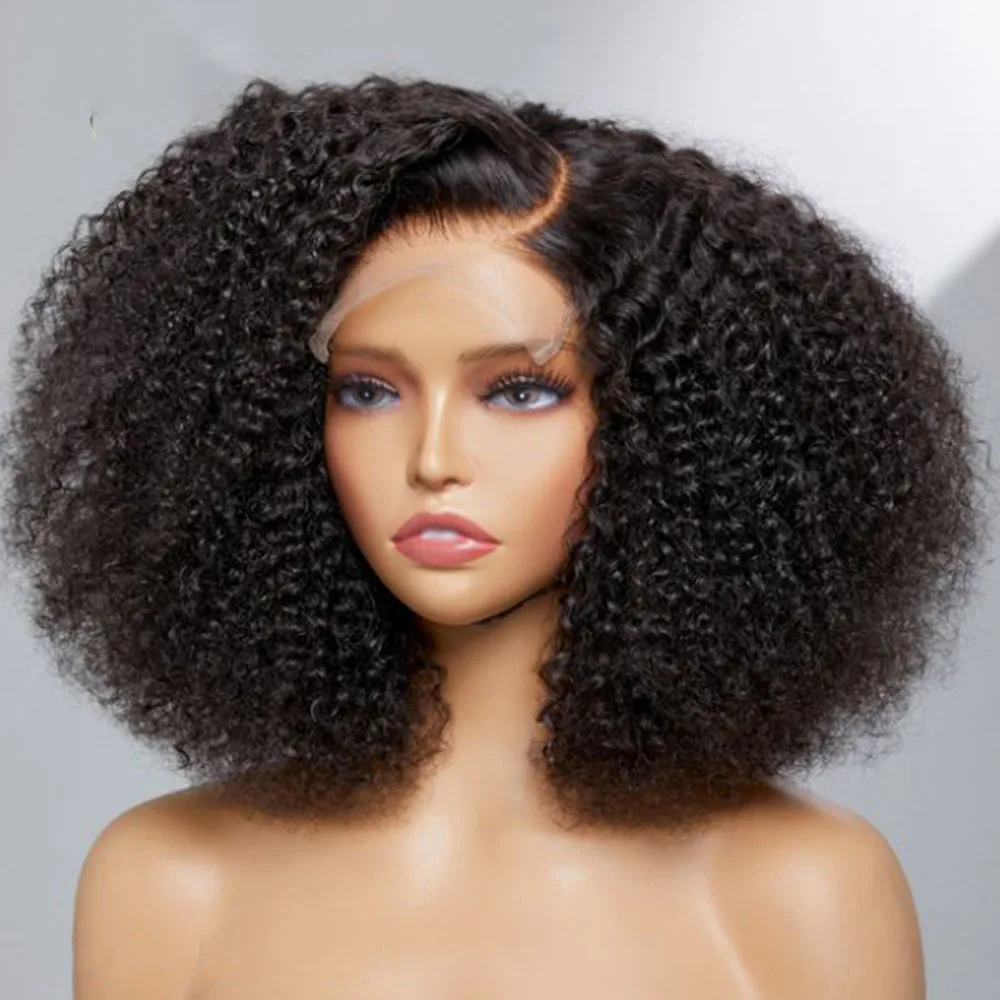 

Soft Blunt Bob 180%Density Kinky Curly Black Deep Lace Front Wigs For Women Baby Hair Glueless Preplucked Heat Resistant Daily