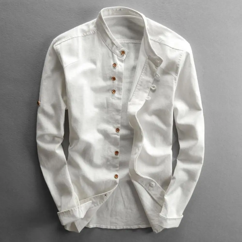 Button-up Shirt Men's Retro Slim Fit Cardigan Shirt for Fall Winter Office Wear Stand Collar Long Sleeve Solid Color Mid Length
Button-up Shirt Men's Retro Slim Fit Cardigan Shirt for Fall Winter Office Wear Stand Collar Long Sleeve Solid Color Mid Length