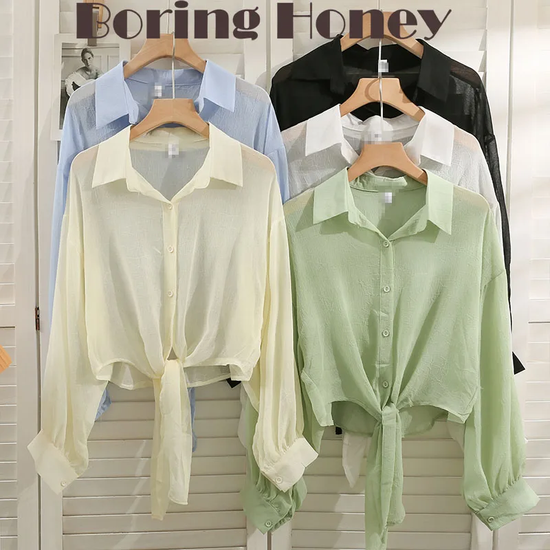 Boring Honey Solid Colors Long Sleeves Women’s T Shirts Thin Chic Short Tops Chiffon Cardigan Bowknot Fashion Women Blouses
Boring Honey Solid Colors Long Sleeves Women’s T Shirts Thin Chic Short Tops Chiffon Cardigan Bowknot Fashion Women Blouses