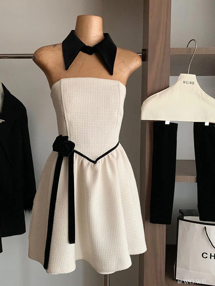 

Элегантное платье с открытой спиной, женское модное однотонное мини-платье без бретелек, новинка 2024, шикарное женское платье