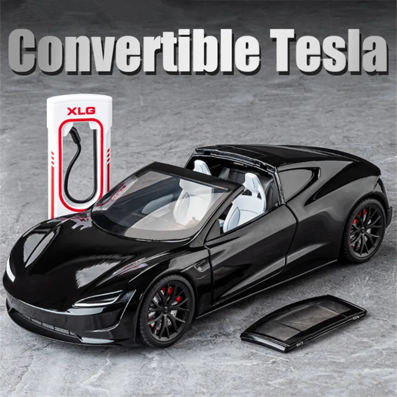 

Модель спортивного автомобиля из сплава Tesla Roadster 1:24, литая металлическая игрушка, Модель гоночного автомобиля, имитация звука и искусственных детских подарков