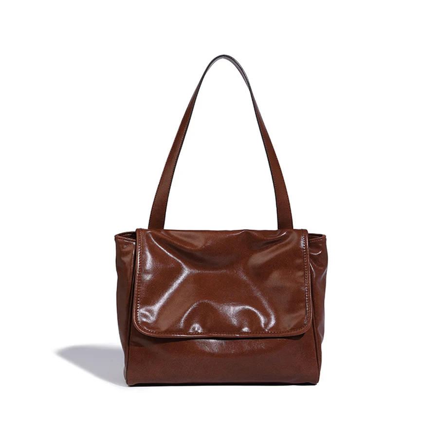 

Casual Retro Soild Color Messenger Bag Woman Simple Soft Leather Shoulder Underarm Bag Large Capacity Commuter Travel Tote Bags