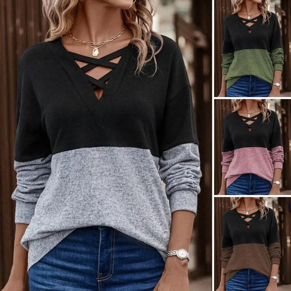 Breathable V-neck Top Colorblock V Neck Long Sleeve T-shirt for Women Soft Breathable Pullover with Hollow Out Detail for Spring
Breathable V-neck Top Colorblock V Neck Long Sleeve T-shirt for Women Soft Breathable Pullover with Hollow Out Detail for Spring