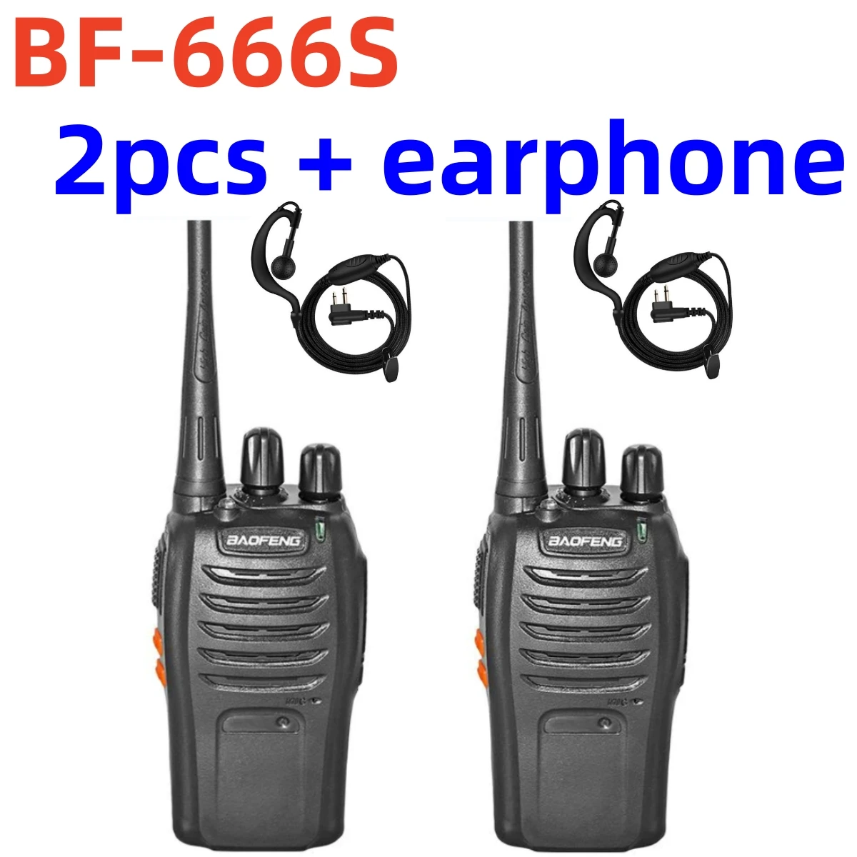 

2Pcs/lot baofeng BF-666S Walkie Talkie Portable Radio with earpiece 5W 16CH UHF 400-470MHz Comunicador Transmitter Transceiver