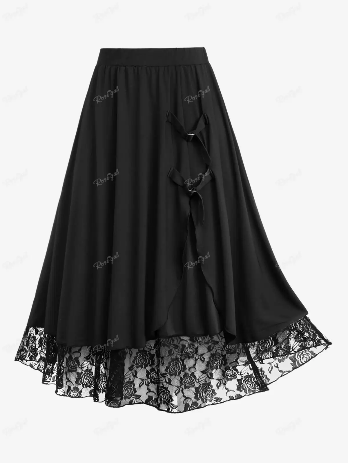 

ROSEGAL Plus Size Women's Skirts Flower Jacquard Lace Mesh Patchwork Buckles Tulip Hem Layered Midi Skirt Black Basics Bottoms