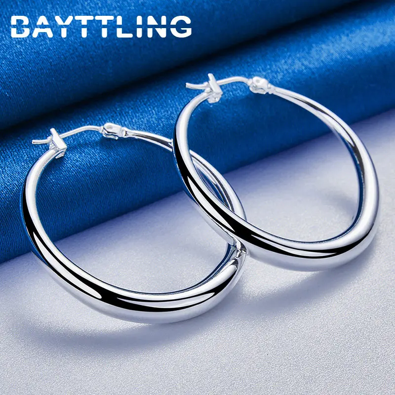 

S925 Sterling Silver Women's Earrings Glossy 36MM Circle Hoop Earrings For Luxury Wedding Gift Fashion Jewelry Accessories