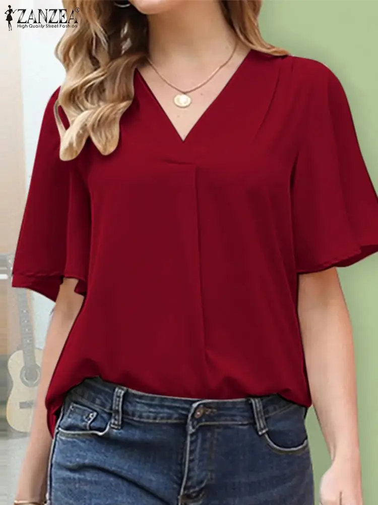 

Fashion Summer Blouse Women V-Neck Half Sleeve Shirt Elegant Solid Work OL Tops ZANZEA 2024 Casual Holiday Blusas Female Chemise