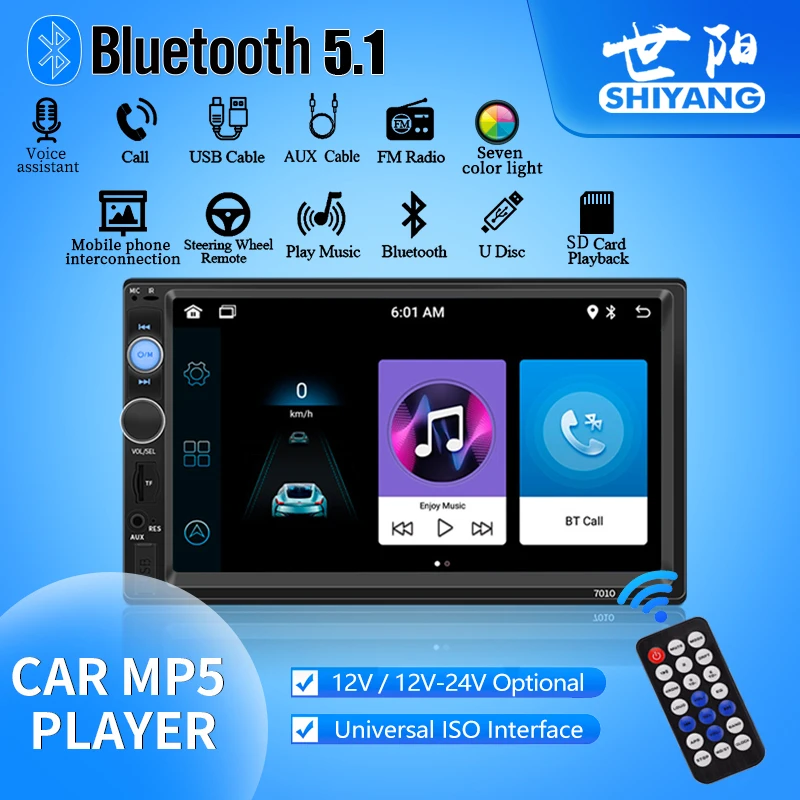 

Car Mp5 Player 12V-24V Optional Bt Fm Usb Tf Aux 2din 7 Inch Multimedia Hd Touch Screen With Reversing Video Radio