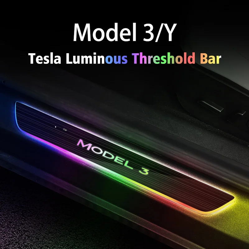 

For Tesla Model 3 Model Y Auto Accessories Car Threshold Bar LED USB Door Sill Light Luminous Illuminated Welcome Pedal Lamp New