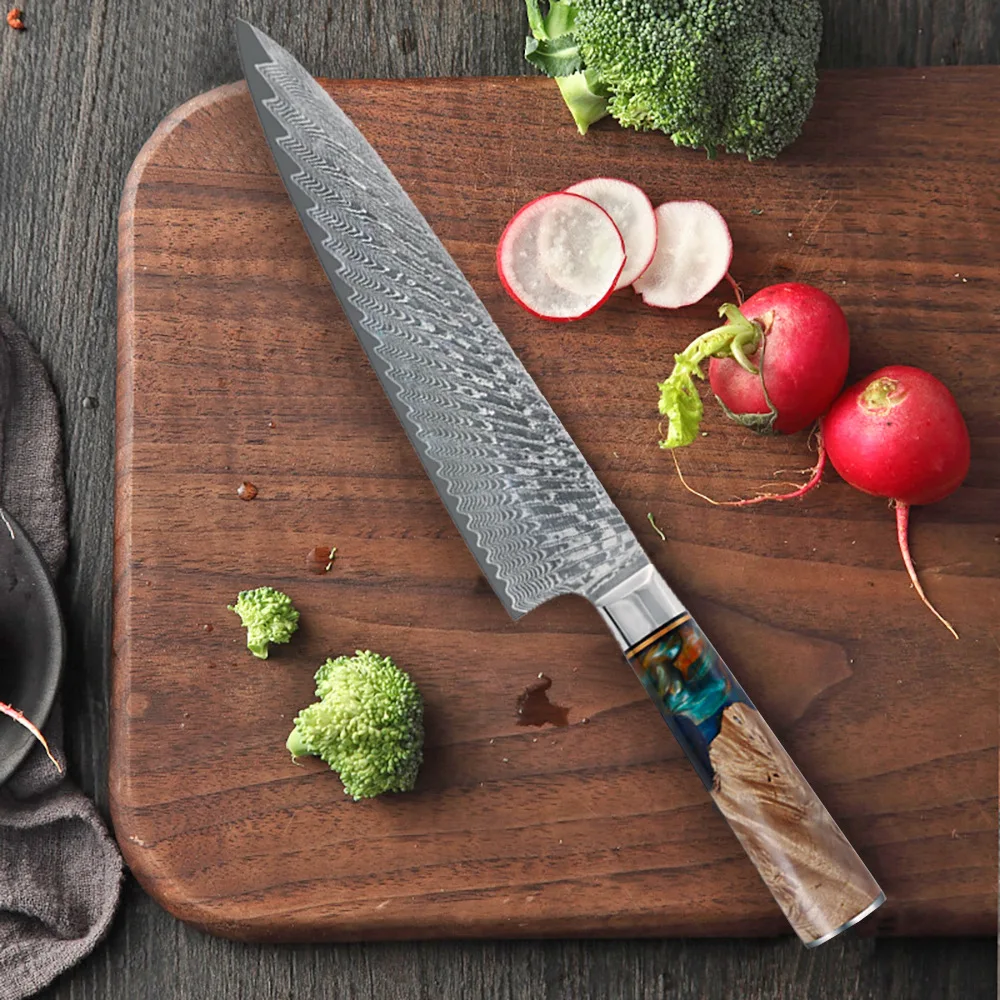 8 Inch Chef Knives 10Cr15MoV 67 Layers Damascus Steel Sharp Slicing Cleaver Sashimi Kitchen Knives Wood & Resin Handle Cuchillos
8 Inch Chef Knives 10Cr15MoV 67 Layers Damascus Steel Sharp Slicing Cleaver Sashimi Kitchen Knives Wood & Resin Handle Cuchillos