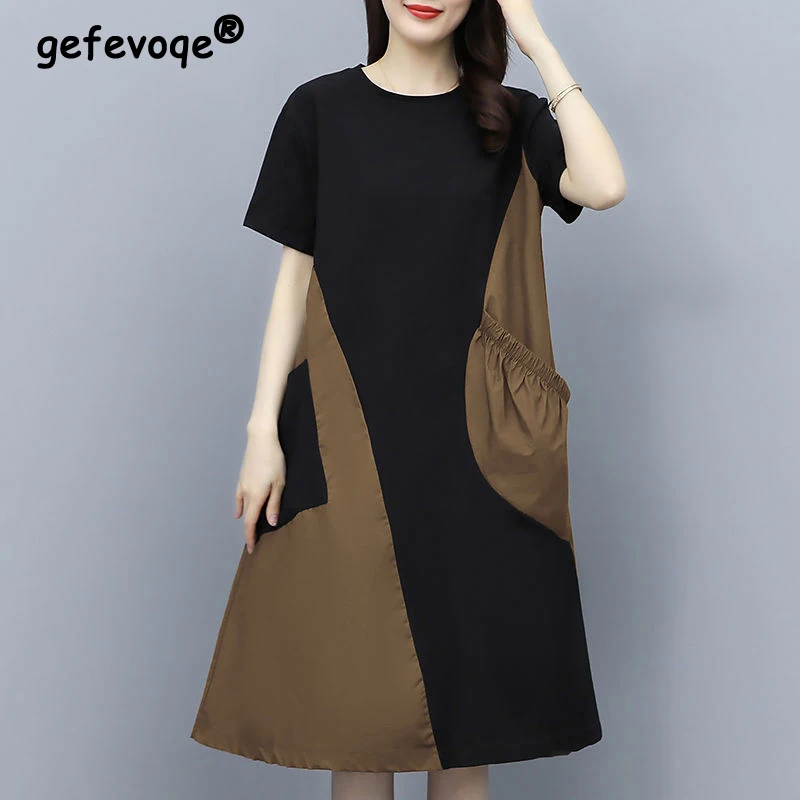 Summer New O Neck Oversized Pocket Vintage Casual Robe Ladies Short Sleeve Loose Patchwork Dress Women Vestidos Femeale Clothes
Summer New O Neck Oversized Pocket Vintage Casual Robe Ladies Short Sleeve Loose Patchwork Dress Women Vestidos Femeale Clothes