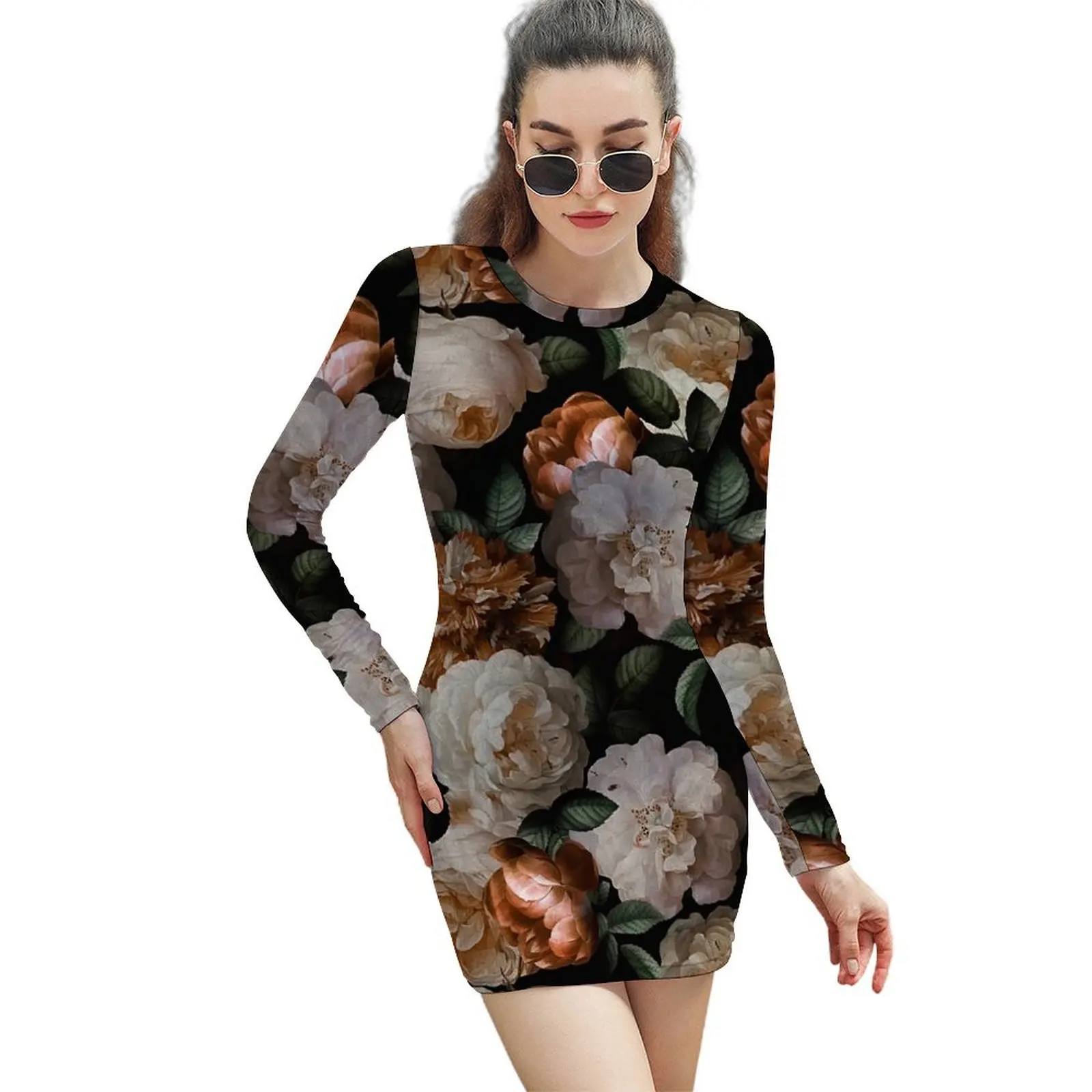 Антикварное Платье-футляр Jan Davidsz. de Heem с пышными розами и цветами на черном растительном ночном садоводстве с длинными рукавами 
Антикварное Платье-футляр Jan Davidsz. de Heem с пышными розами и цветами на черном растительном ночном садоводстве с длинными рукавами