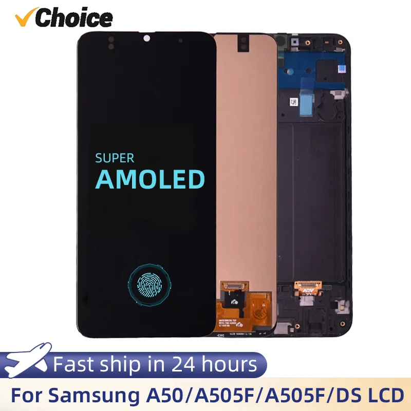 

Super AMOLED For Samsung Galaxy A50 SM-A505FN/DS A505F/DS A505 LCD Display Touch Screen Digitizer With Frame For Samsung A50 LCD