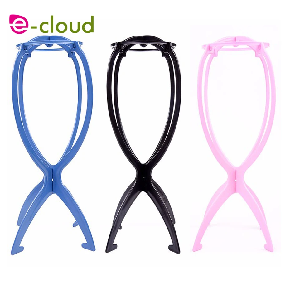 

Hair Wig Products Flexible Plastic Wig Stand 3pcs/pack Black/Pink/Blue Portable Folding Wig Holder Hat Cap Wig Display Tool
