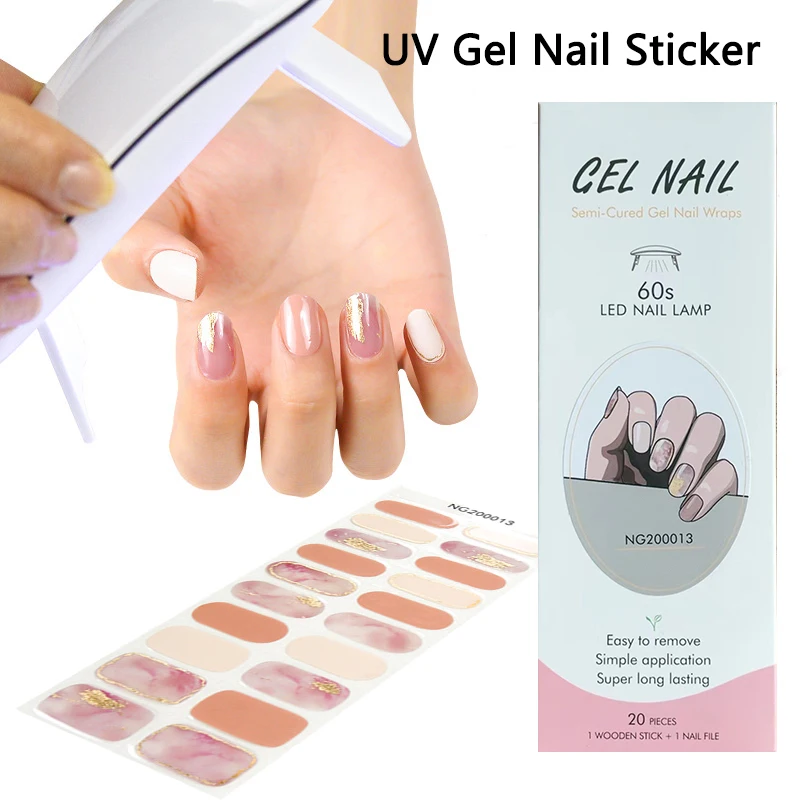 

1Sheet Semi Cured Nail Sticker UV Gel Nail Strips French Nail Art Sticker Manicure Patch Slider Adhesive Decor Sticker For Nail