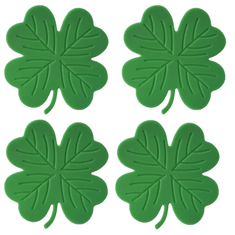 

4Pcs St. Patrick's Day Coaster Silicone Green Drink Coasters Set Kit Non-Slip Insulations Tea Cup Mats Coffee Coasters Set