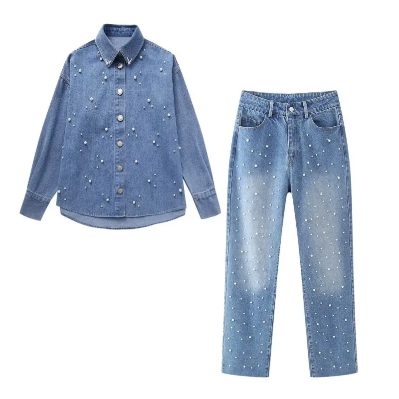 New Women Artificial Jewelry Denim Set Fashion Lapel Long Sleeved Casual Shirt Jacket Trend High Waisted Straight Leg Pants
New Women Artificial Jewelry Denim Set Fashion Lapel Long Sleeved Casual Shirt Jacket Trend High Waisted Straight Leg Pants