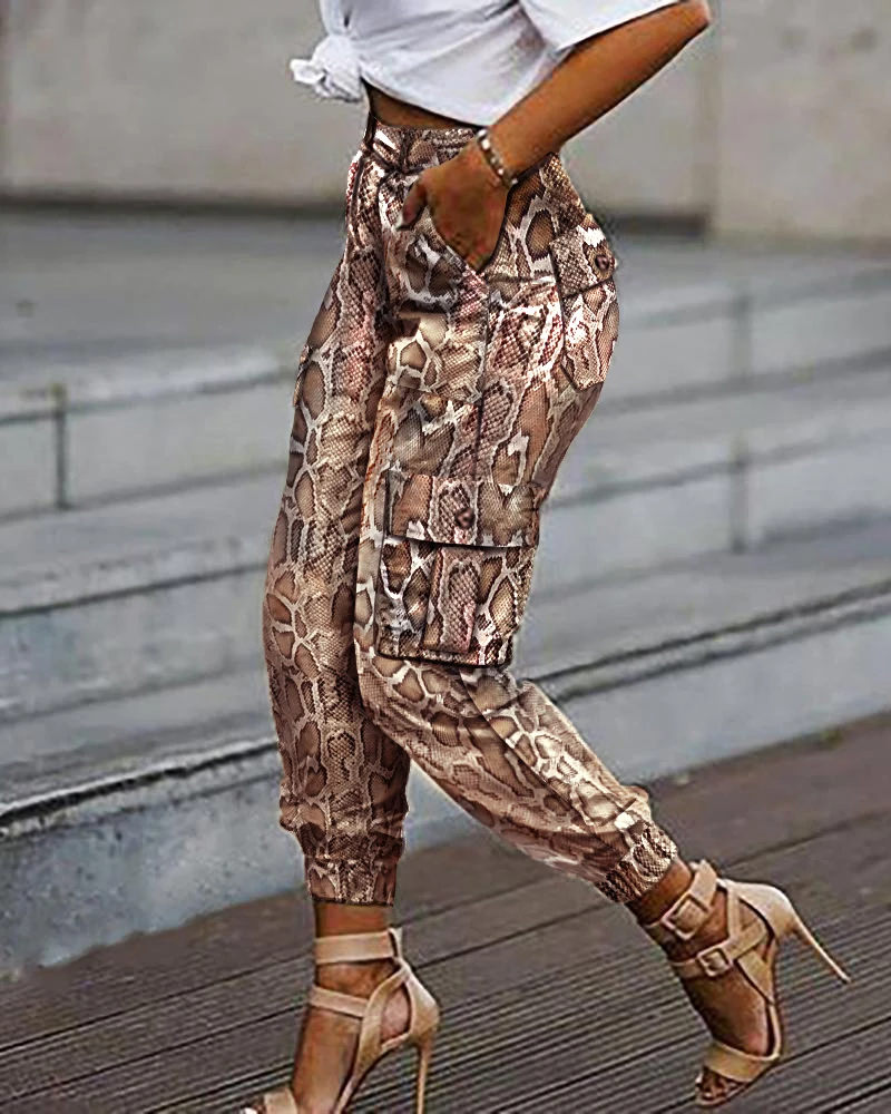 Women Fashion Casual Pants Women Trousers Snakeskin Print Pocket Design Tied Cuff Cargo Pants Casual Pants
Women Fashion Casual Pants Women Trousers Snakeskin Print Pocket Design Tied Cuff Cargo Pants Casual Pants