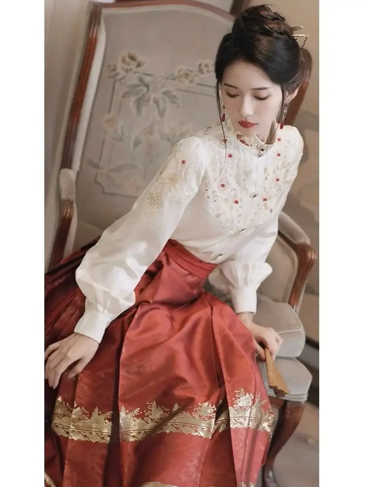 Oversized Chinese Hanfu Shirt and Horse Face Skirt Set Women's Clothing Plus Size High End Shirt Red Gold Horse Face Skirt Set
Oversized Chinese Hanfu Shirt and Horse Face Skirt Set Women's Clothing Plus Size High End Shirt Red Gold Horse Face Skirt Set