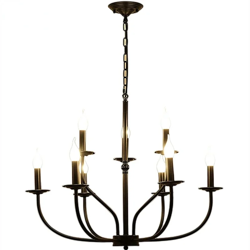 

Modern Creative Hall Bedroom Garden Restaurant Antique Black Iron Decoration Light Fixtures American Rural Simple Chandelier