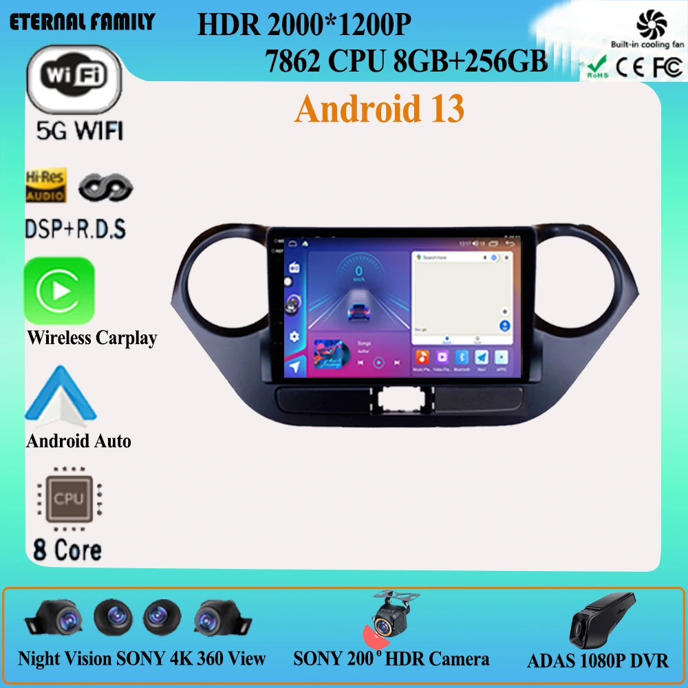 

Автомобильный радиоприемник Android 13 Snapdra для Hyundai Grand I10 2013-2016 5G wifi BT No 2din мультимедийный плеер GPS навигация ЦП HDR QLED