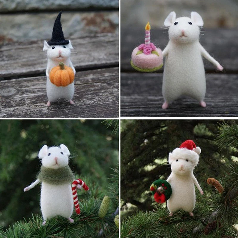 

Набор для Хэллоуина, Хэллоуин, Рождество, мышь, мыши с тыквой, торт, шерсть, игла, войлочный набор, забавная мышь «сделай сам», набор игрушек для животных