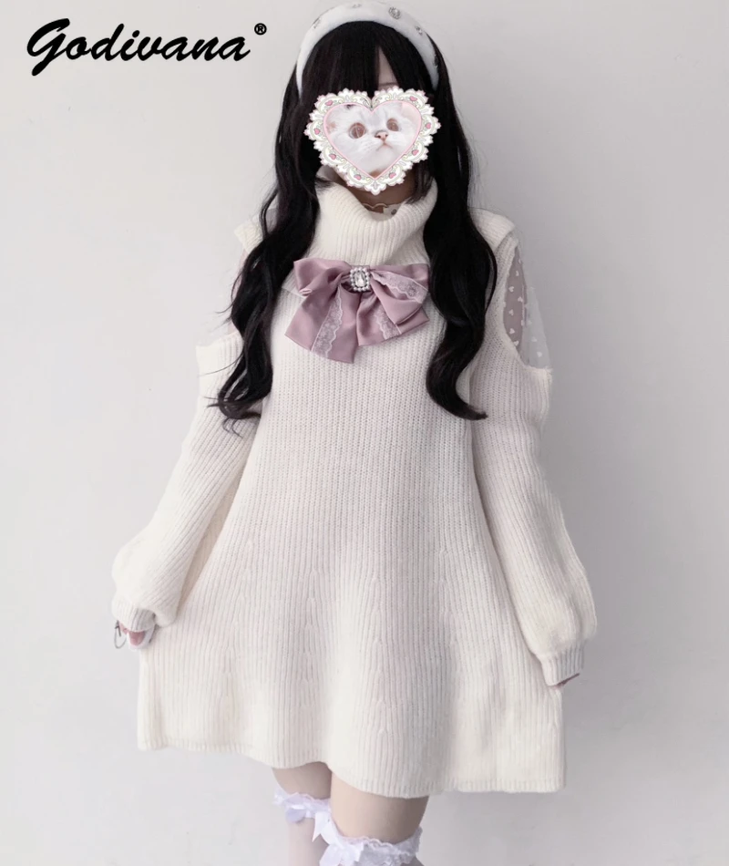 Japanese Mine Mass-Produced Hollow Out Heart-Shaped Lace Plush Turtleneck Sweater Women Sweet Girl Loose Pullover Sweater Dress
Japanese Mine Mass-Produced Hollow Out Heart-Shaped Lace Plush Turtleneck Sweater Women Sweet Girl Loose Pullover Sweater Dress