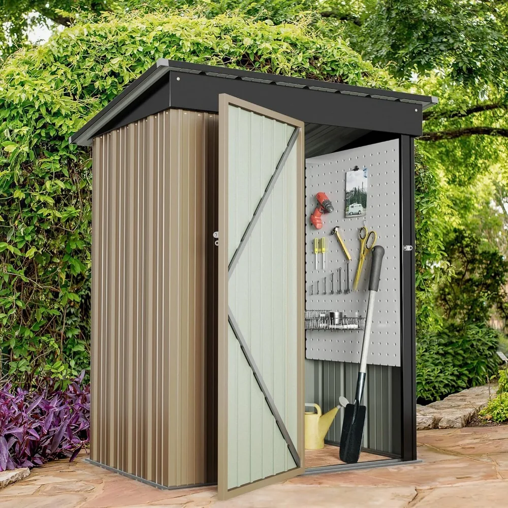 

Metal Garden Sheds & Outdoor Storage House With Single Lockable Door for Backyard Garden Patio Lawn (5 X 3 FT) Tools Shed Booth
