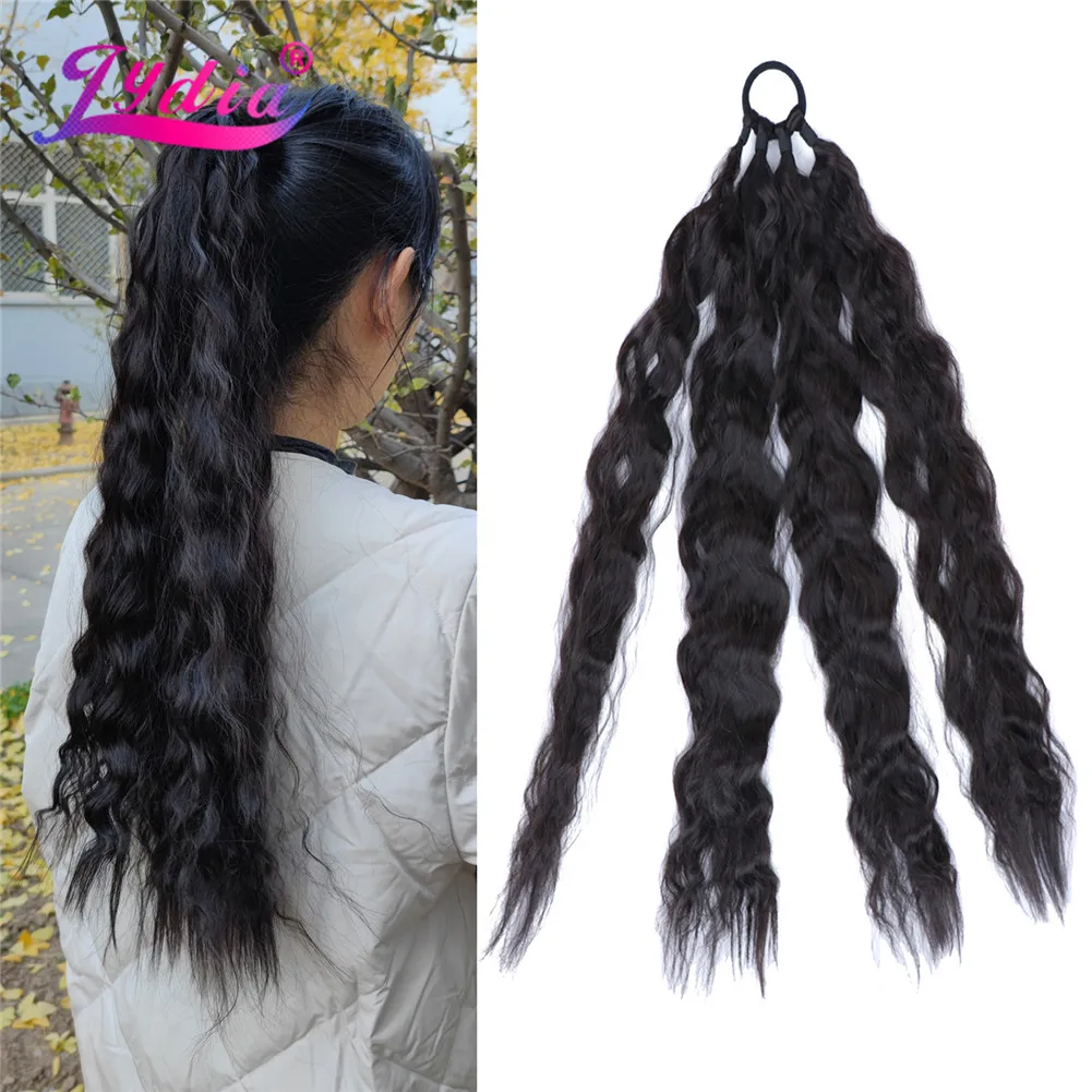 

Lydia Synthetic Loose Wavy Extensions Wrap Around Ponytail With Rubber Band Hair Ring DIY 24Inch Black Brown Curly Boxing Braids