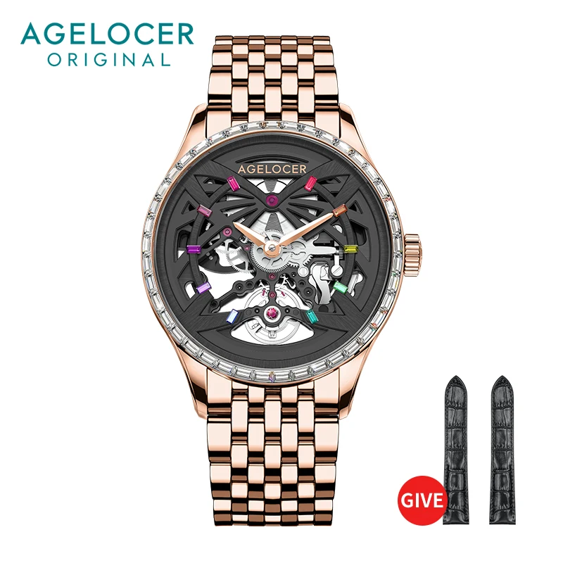 

AGELOCER Men's Top Brand Skeleton Mechanical Automatic Stainless Steel Dress Luxury Analog Watch