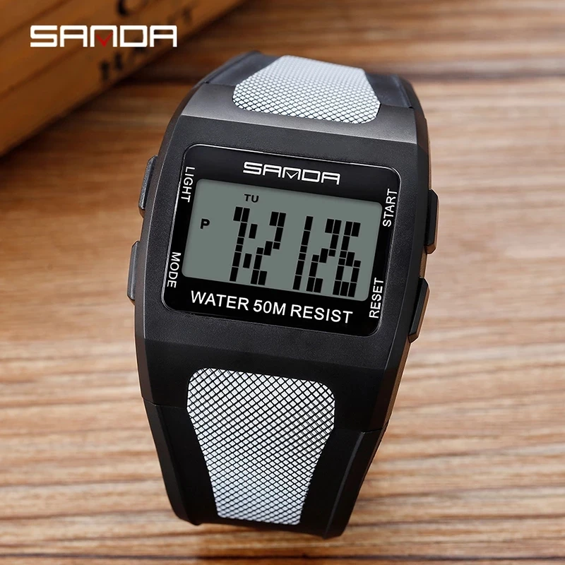 

Мужские спортивные цифровые электронные часы Sanda 222 для активного отдыха альпинизма квадратные многофункциональные водонепроницаемые часы