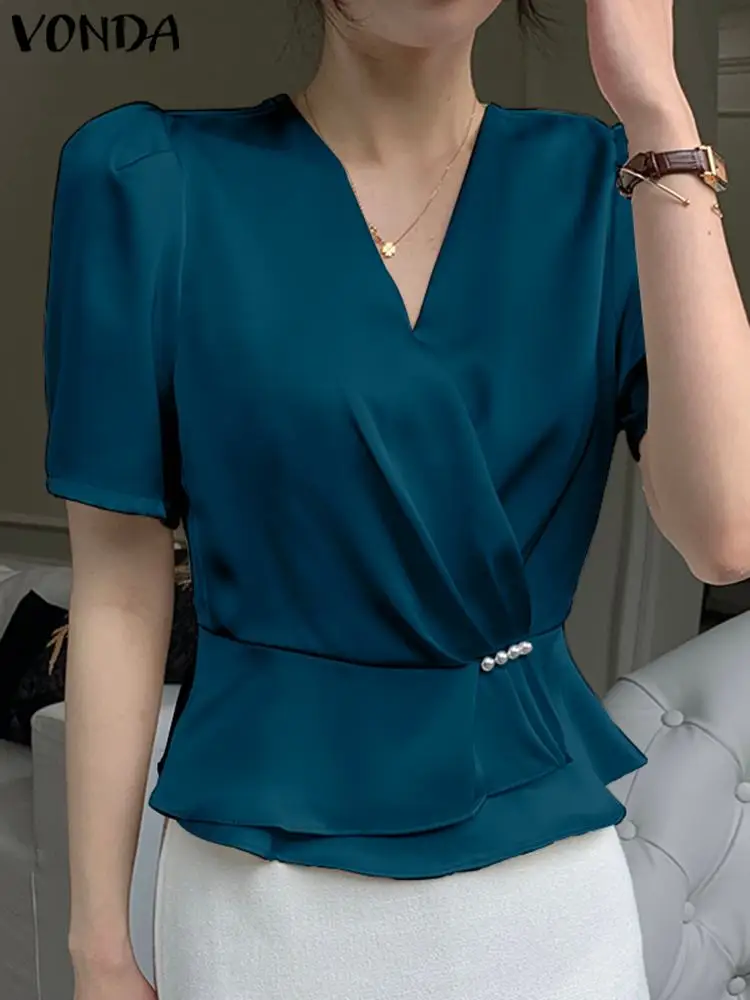 VONDA Elegant Women Satin Blouse 2023 Fashion Summer Sexy V Neck OL Style Shirts Solid Color Silk Tops Casual Pleated Blusas
VONDA Elegant Women Satin Blouse 2023 Fashion Summer Sexy V Neck OL Style Shirts Solid Color Silk Tops Casual Pleated Blusas