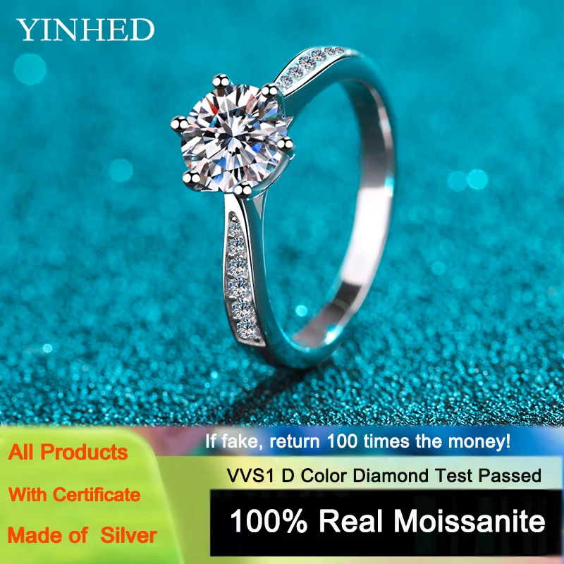 YINHED 100% Real Solid 925 Sterling Silver Wedding Jewelry 0.5ct/1ct/2ct Moissanite Diamond Engagement Rings for Women
YINHED 100% Real Solid 925 Sterling Silver Wedding Jewelry 0.5ct/1ct/2ct Moissanite Diamond Engagement Rings for Women