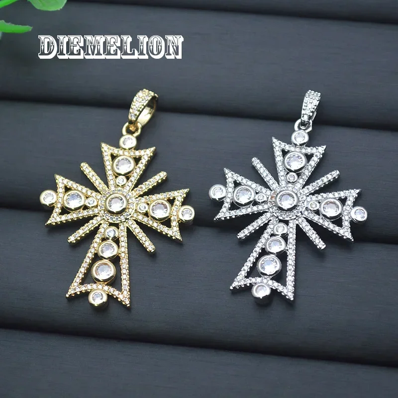 

33*40mm Crystal Jesus Big Cross Pendant for Necklace Copper Gold Plated CZ Crucifix Jewelry Making Supplies