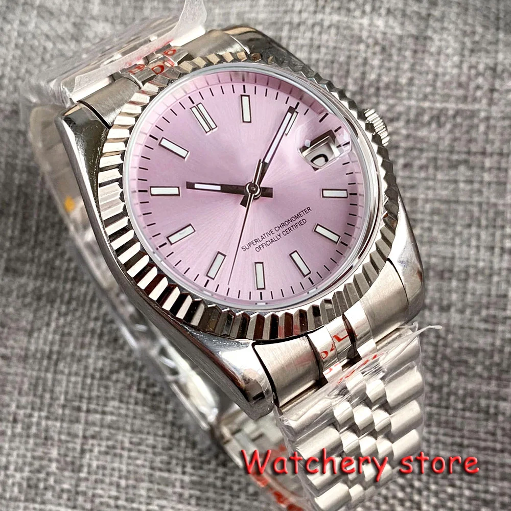 BLIGER 36mm Watch For Men Pink Dial Sapphire Glass Fluted Bezel 24 jewels Japan NH35A Automatic Movement Deployment Glass Back
BLIGER 36mm Watch For Men Pink Dial Sapphire Glass Fluted Bezel 24 jewels Japan NH35A Automatic Movement Deployment Glass Back