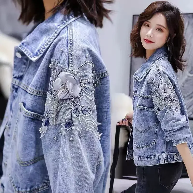 Sandro Rivers Women's Fall long sleeve denim jacket beaded embroidered biker jacket ladies short coat loose Korean version all-m
Sandro Rivers Women's Fall long sleeve denim jacket beaded embroidered biker jacket ladies short coat loose Korean version all-m