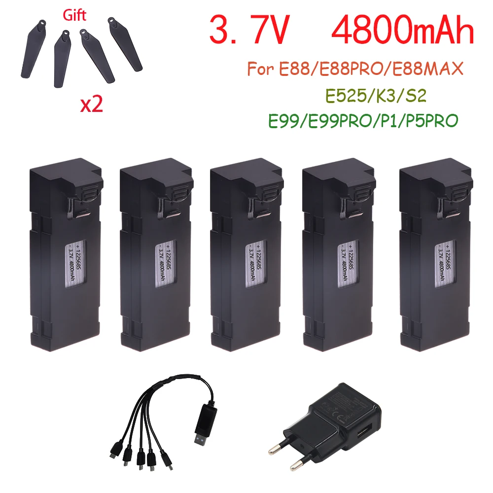 

3.7V 4800mAh Battery and Charger RC Drone Accessory For E88 E88PRO E99 E99Pro Ls-E525 E525PRO Mini Uav Drone Battery Combination
