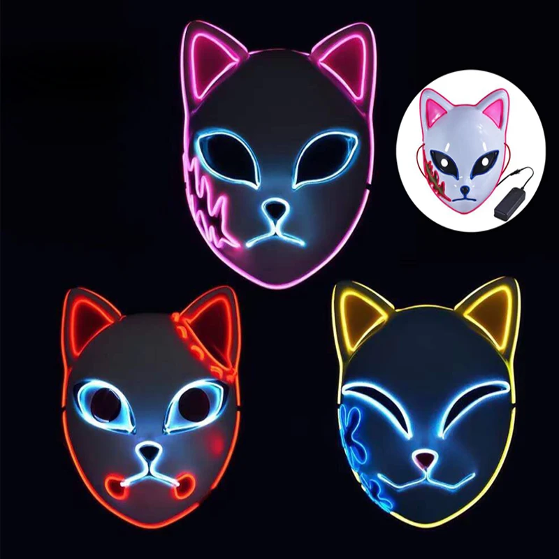 

Mask Halloween Cosplay Party Masks LED Cute Cat Fox Vendetta EL Wire Mask Flashing Neon Costume Mask for Glowing Dance Carnival