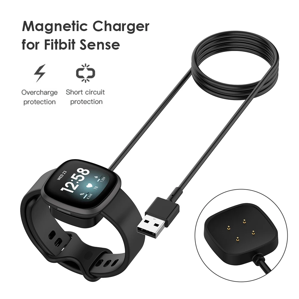 

100cm Magnetic Charger Adapter for Fitbit Versa 3 4 /Sense 2 Smart Wristband Bracelet Replacement Charging Cradle Dock Base