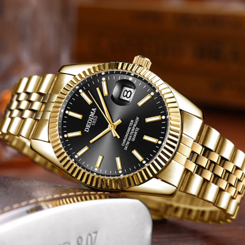 

Man Brand Luxury Watch Gold Black Top Brand Classic Watches Stainless Steel Quartz Wristwatch Auto Date Clock Male Relogio