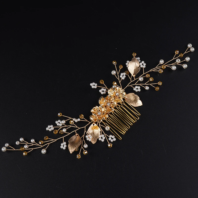 Gold Crystal Rhinestone Flower Leaf Wedding Hair Comb Headband Handmade Pearl Bridal Headdress Party Hair Accessories Headpieces 11 Sab8374ebc4044285919efeb69155acf8o