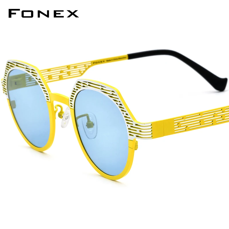

FONEX Pure Titanium Polarized Sunglasses Men 2024 New Colorful Retro Fashion Polygon Sun Glasses for Women UV400 Shades F85815T
