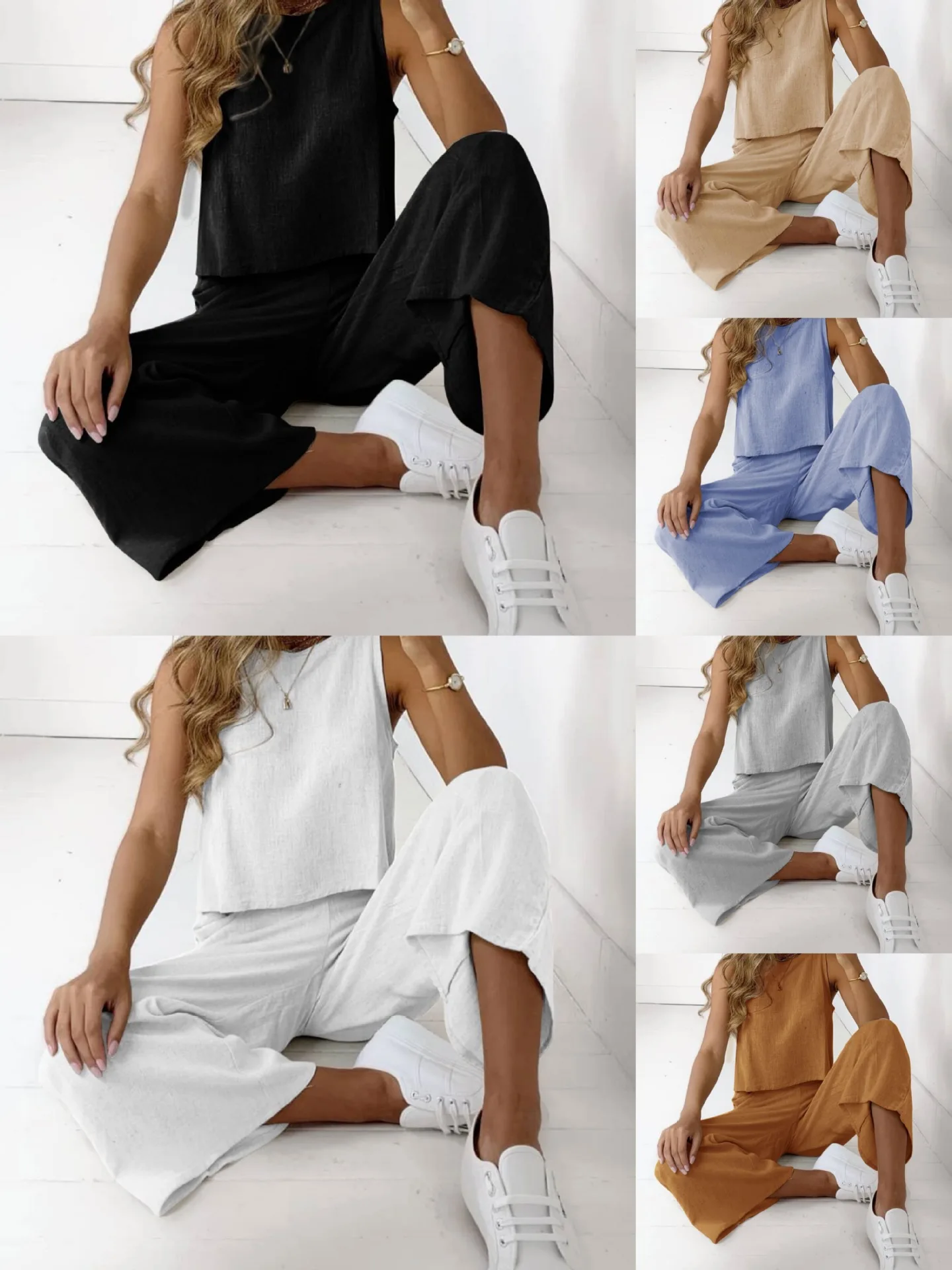 2023 New Fashion Summer Europe and America Women's New Fashion Set Casual Cotton Linen Sleeveless Solid Color Two Piece Set
2023 New Fashion Summer Europe and America Women's New Fashion Set Casual Cotton Linen Sleeveless Solid Color Two Piece Set