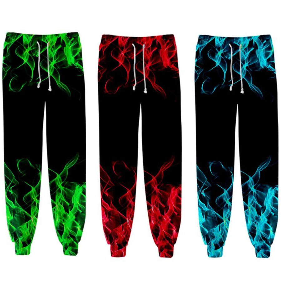 

Blue Green Red Purple Flame Sweatpants Men Women Hip Hop Y2k Streetwear Pants Cargo Trousers Elastic Waist Harem Joggers Pants